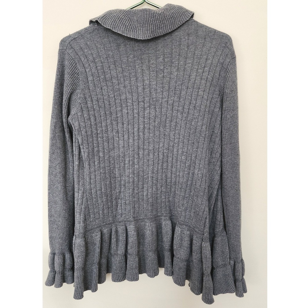 Venue Grey Ruffle Trim Ribbed Cashmere Blend Cardigan M Romantic Cottagecore - Picture 4 of 8